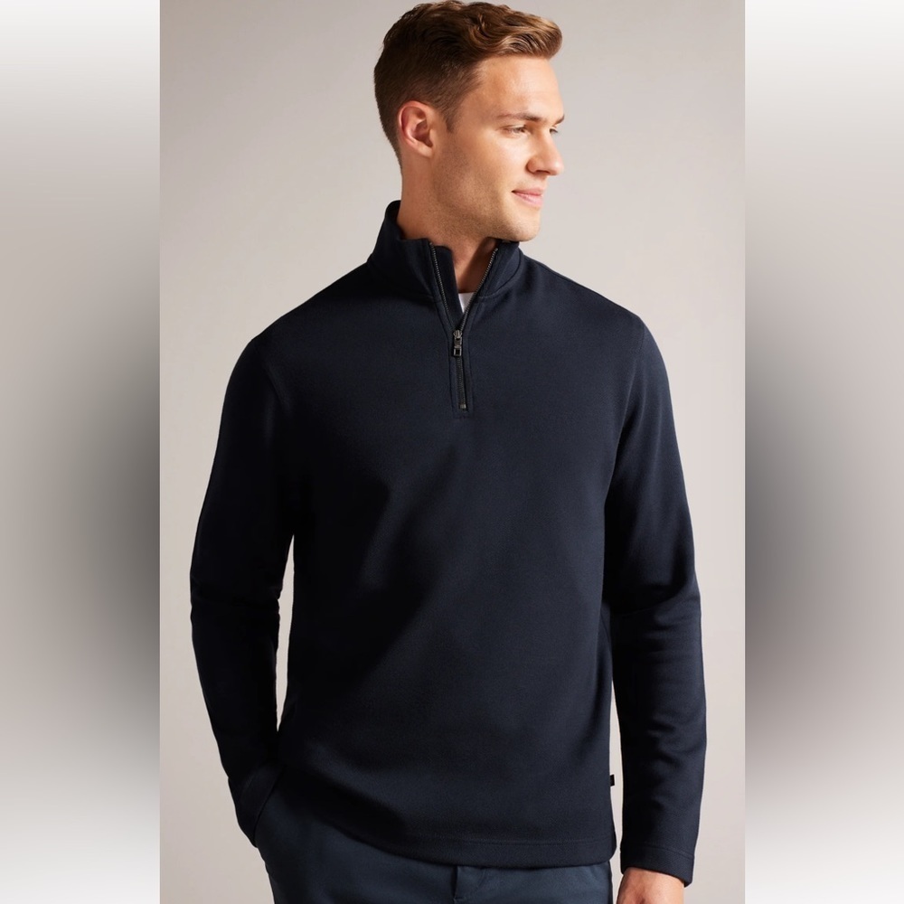 Ted Baker men’s navy cotton blend long sleeve layering sweatshirt.